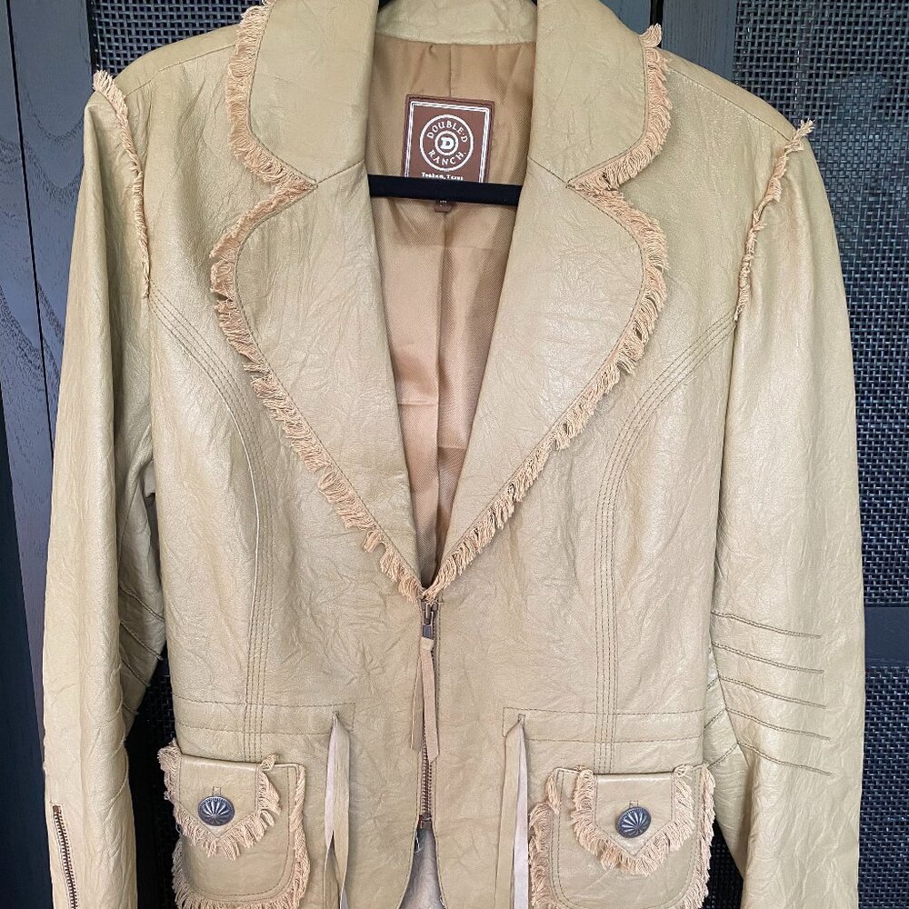Double D Leather Jacket Size M with D Fringe Detail and Leather Ties